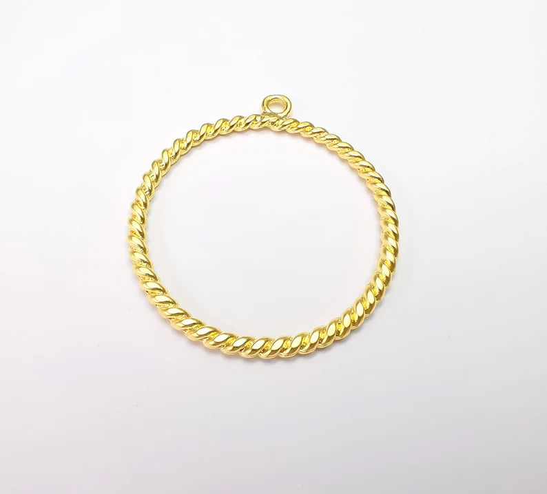 Twisted Circle Hoop Charms, Gold Plated Charms (52x46mm) G34694
