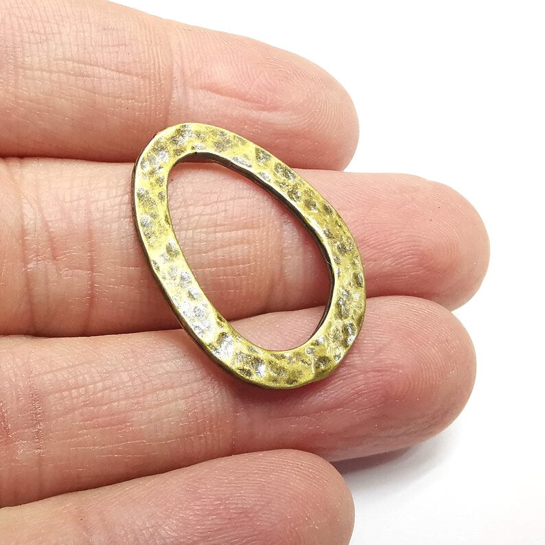 4 Oval Hammered Connector Charms Antique Bronze Plated Charms (30x21mm) G34814