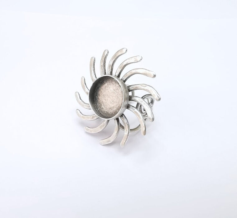 Round Sun Ring Setting Resin Ring Blank Cabochon Mounting Adjustable Ring Base Bezel Antique Silver Plated Brass (16mm) G34703