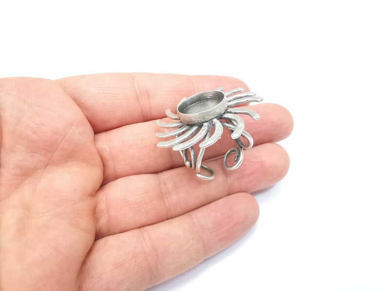 Round Sun Ring Setting Resin Ring Blank Cabochon Mounting Adjustable Ring Base Bezel Antique Silver Plated Brass (16mm) G34703