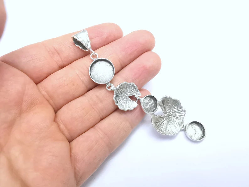 Round Pendant Blank Resin Bezel Mounting Cabochon Base Setting Antique Silver Plated Brass (108x25mm Blank) G34710