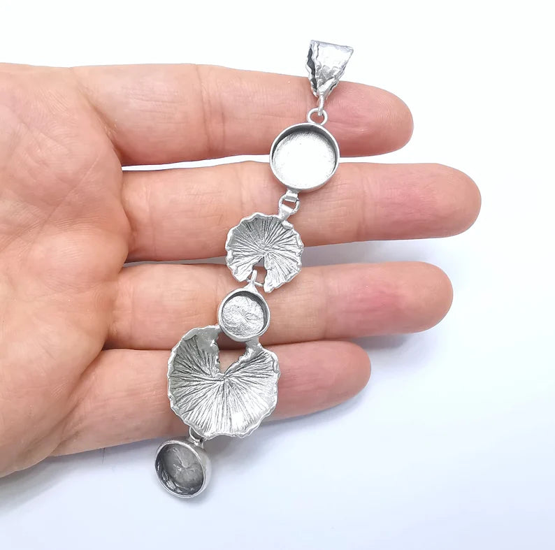 Round Pendant Blank Resin Bezel Mounting Cabochon Base Setting Antique Silver Plated Brass (108x25mm Blank) G34710