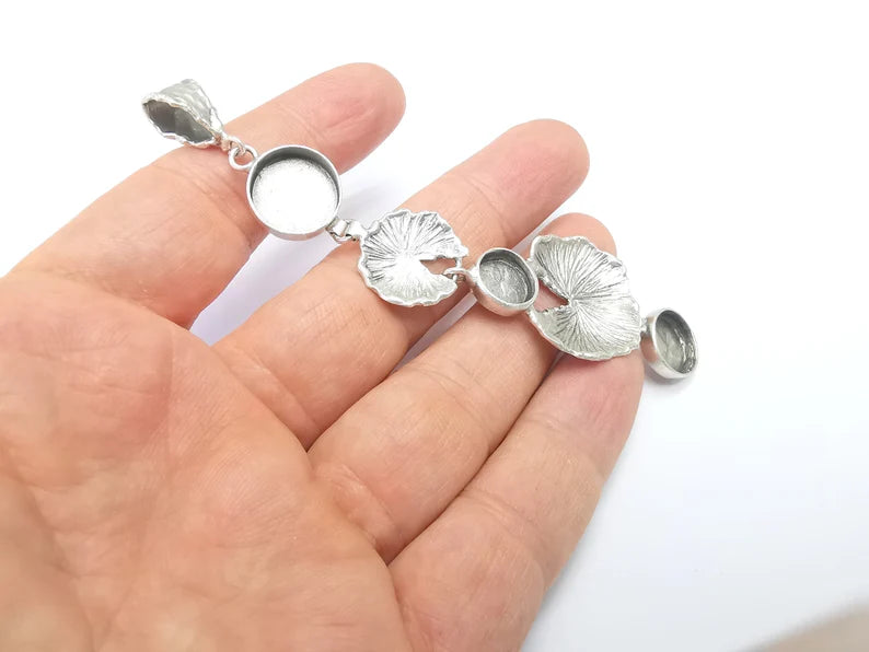 Round Pendant Blank Resin Bezel Mounting Cabochon Base Setting Antique Silver Plated Brass (108x25mm Blank) G34710