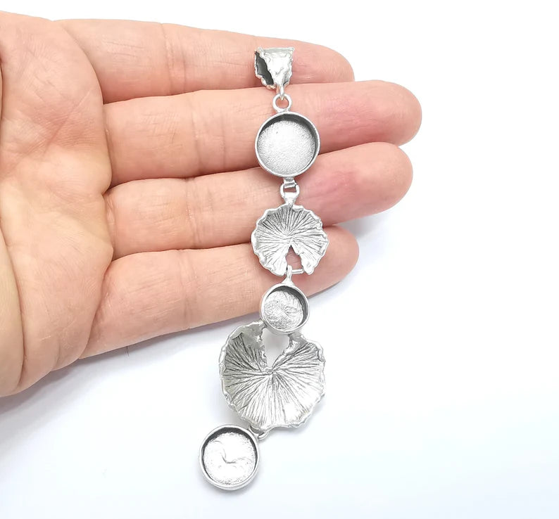 Round Pendant Blank Resin Bezel Mounting Cabochon Base Setting Antique Silver Plated Brass (108x25mm Blank) G34710