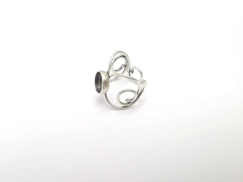 Round Ring Setting Resin Ring Blank Cabochon Mounting Adjustable Ring Base Bezel Antique Silver Plated Brass (10mm) G34711