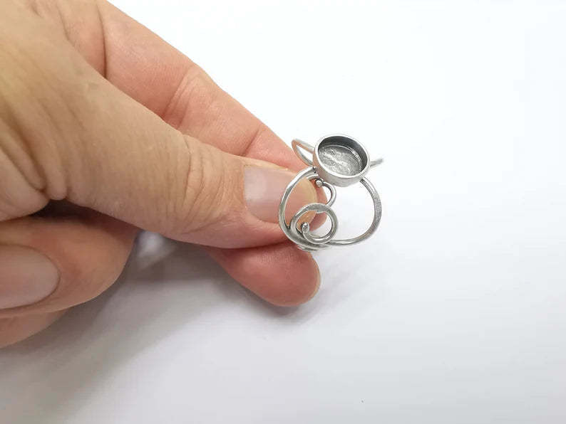 Round Ring Setting Resin Ring Blank Cabochon Mounting Adjustable Ring Base Bezel Antique Silver Plated Brass (10mm) G34711