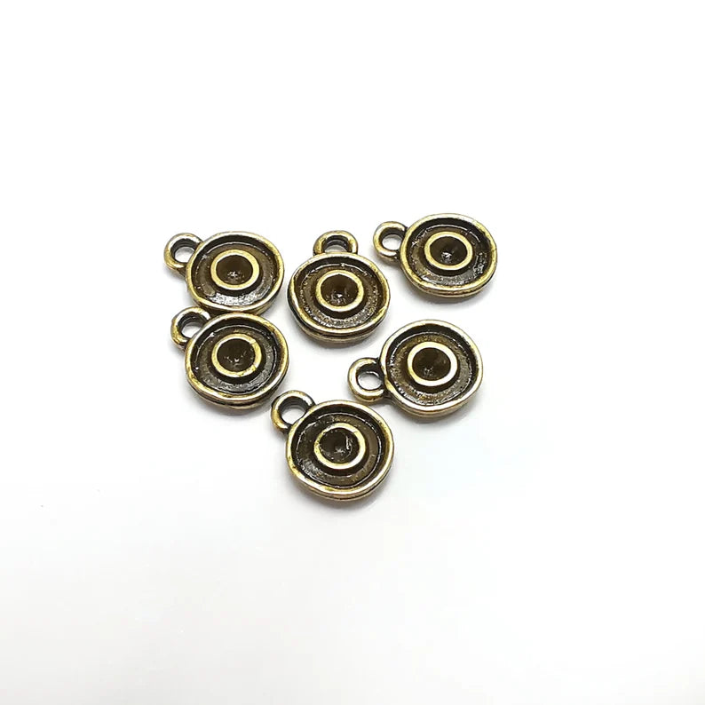 10 Round Charms Blanks, Resin Bezel Bases, Mosaic Mountings, Dry flower Frame, Polymer Clay base, Antique Bronze Plated (3mm) G34713