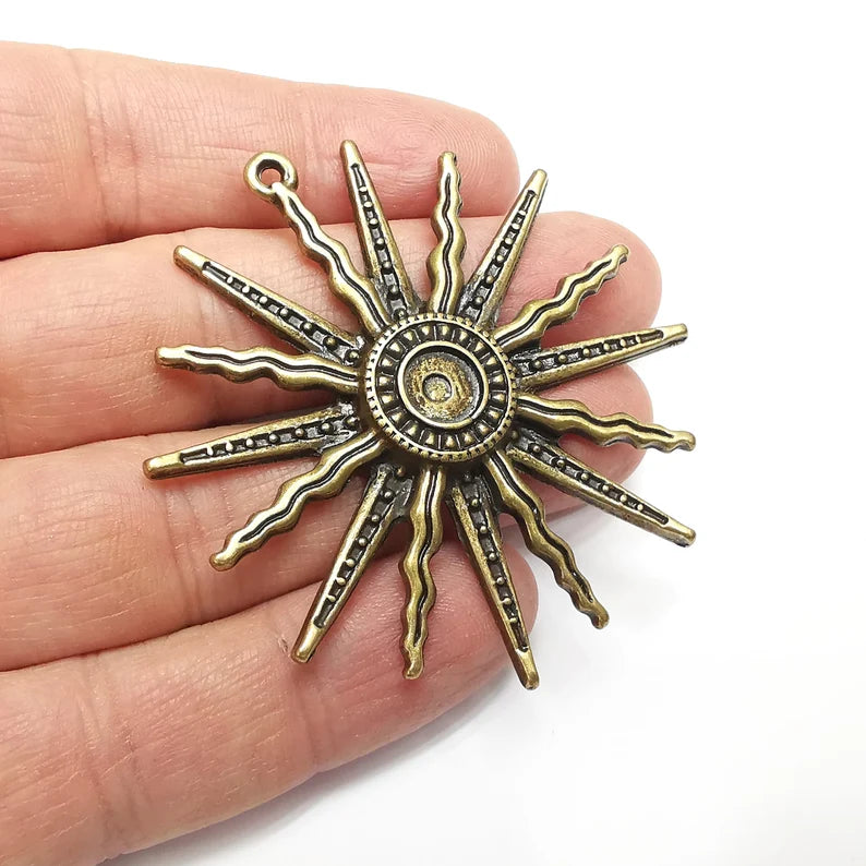 Sun Pendant, Antique Bronze Plated Pendant (60mm) G34716