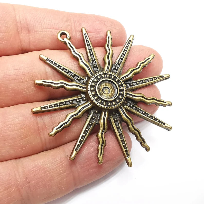 Sun Pendant, Antique Bronze Plated Pendant (60mm) G34716