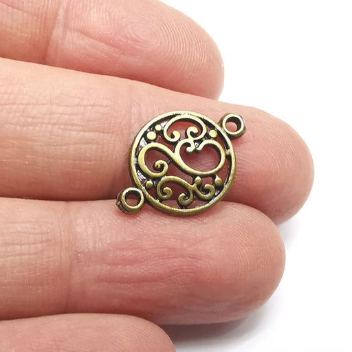 5 Round Filigree Charms Connector Antique Bronze Plated Charms (20x14mm) G34718