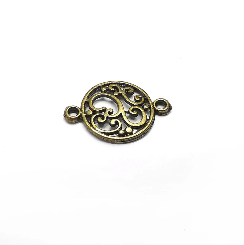 5 Round Filigree Charms Connector Antique Bronze Plated Charms (20x14mm) G34718