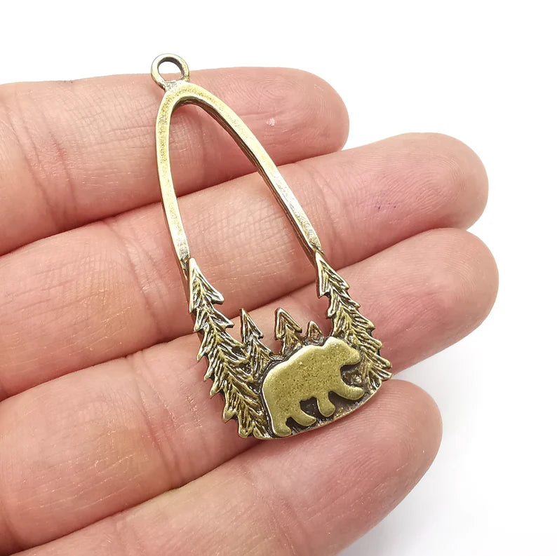 Polar Bear Charms, Bear Forest Charms, Antique Bronze Plated Charms (54x24mm) G34819