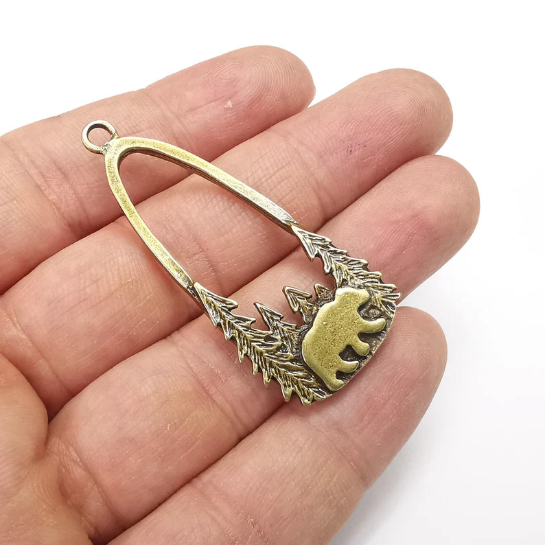 Polar Bear Charms, Bear Forest Charms, Antique Bronze Plated Charms (54x24mm) G34819