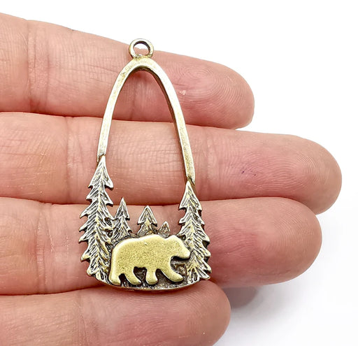 Polar Bear Charms, Bear Forest Charms, Antique Bronze Plated Charms (54x24mm) G34819