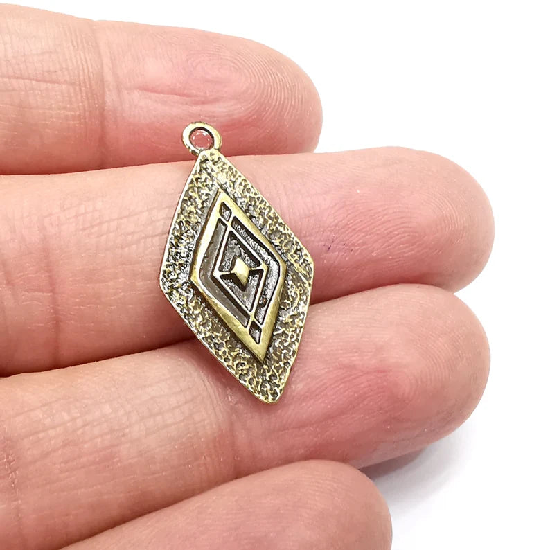 2 Rhombus Charms Antique Bronze Plated Charms (29x16mm) G34825