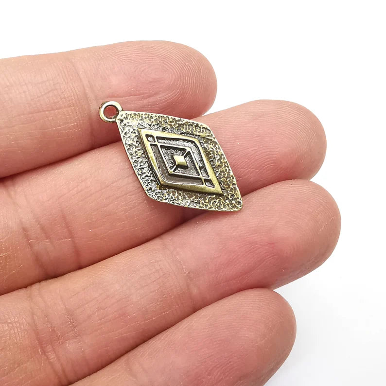 2 Rhombus Charms Antique Bronze Plated Charms (29x16mm) G34825
