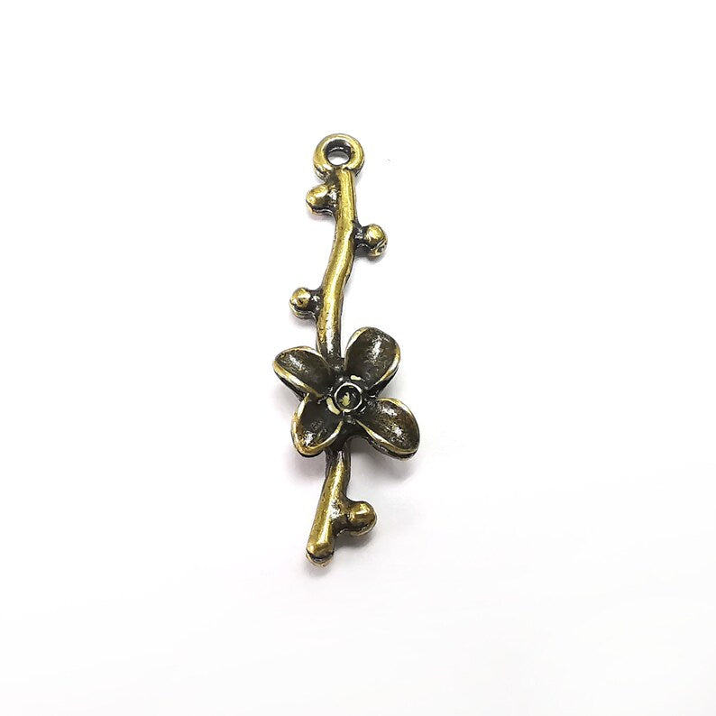 2 Flower Branch Charms, Dangle Charms, Antique Bronze Plated (34x10mm) G34828