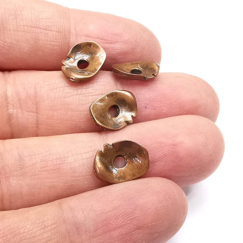 5 Curved Disc, Connector Middle Hole Charms, Antique Copper Plated Charms (13x9mm) G34830