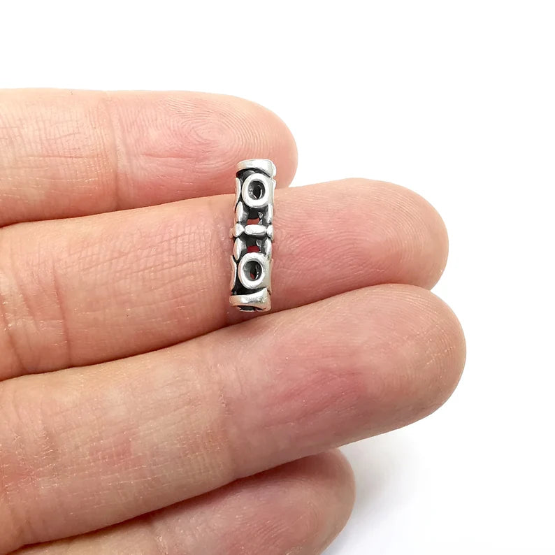 5 Cylinder Filigree Tube Beads Antique Silver Plated Metal Beads (18x5mm) G34724