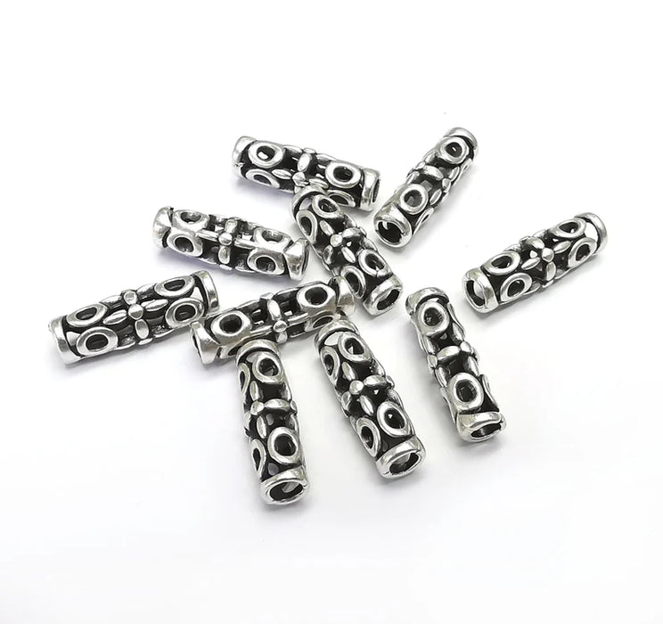 5 Cylinder Filigree Tube Beads Antique Silver Plated Metal Beads (18x5mm) G34724