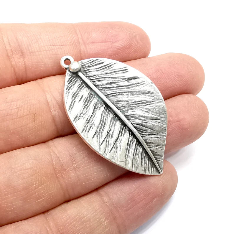 Leaf Charms, Antique Silver Plated (48x28mm) G34725