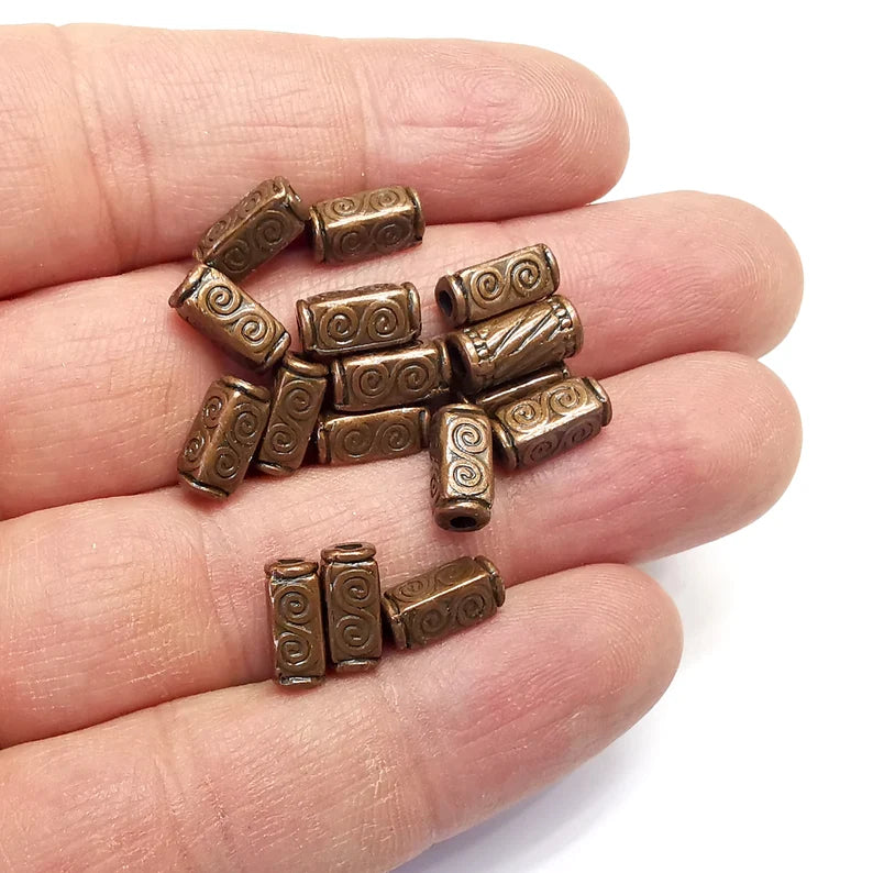 5 Swirl Rectangle Beads Antique Copper Plated Metal Beads (10x4mm) G34735
