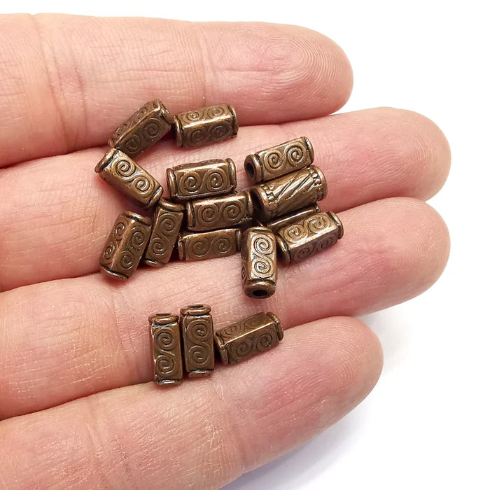 5 Swirl Rectangle Beads Antique Copper Plated Metal Beads (10x4mm) G34735