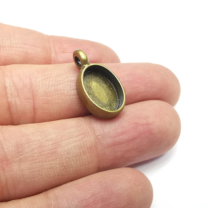 Oval Pendant Blanks Resin Bezel Base Mosaic Mountings Antique Bronze Plated (14x10mm Blank Size) G34737
