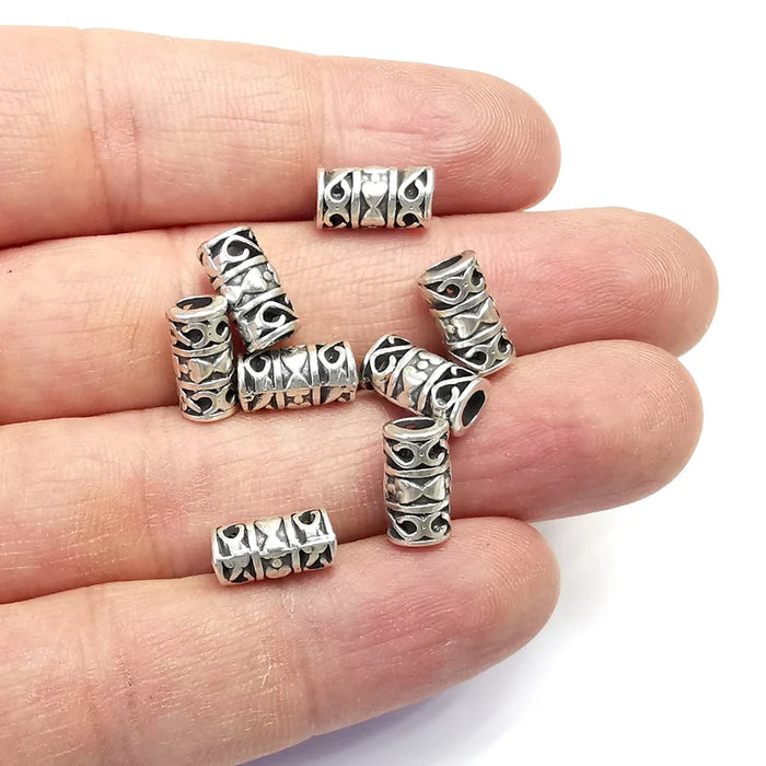 5 Cylinder Tube Beads Antique Silver Plated Metal Beads (12x6mm) G34738