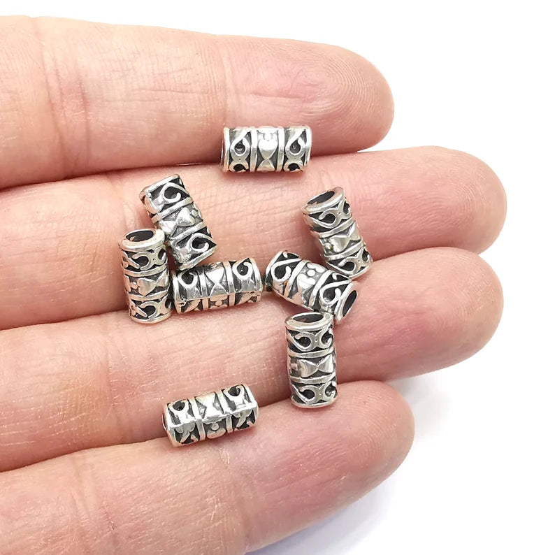 5 Cylinder Tube Beads Antique Silver Plated Metal Beads (12x6mm) G34738