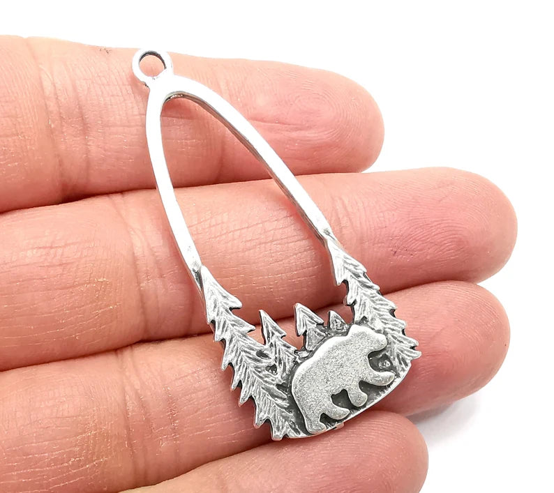 Polar Bear Charms, Bear Forest Charms, Antique Silver Plated Charms (54x24mm) G34833