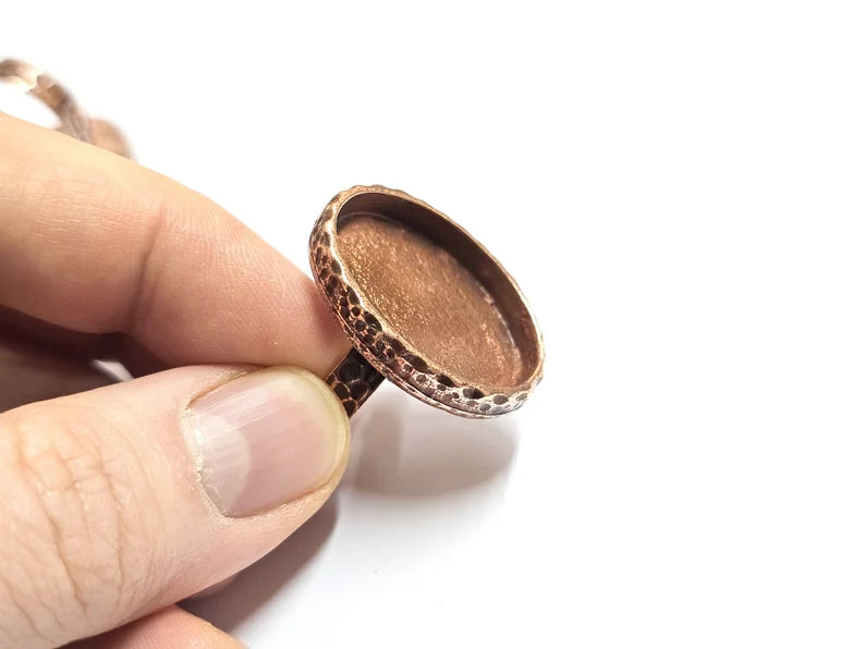 Ring Blank Setting Hammered Ring Base Bezel inlay Ring Backs Glass Cabochon Mounting Adjustable Antique Copper Plated Ring (25x18mm ) G34741
