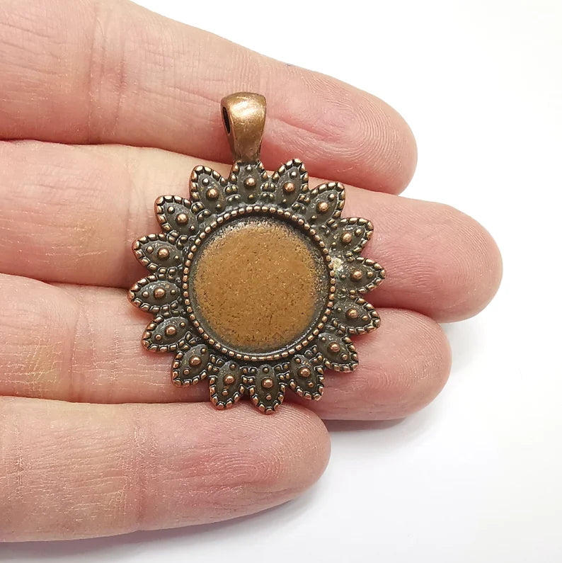 Flower Charms Blanks, Resin Bezel Bases, Mosaic Mountings, Dry flower Frame, Polymer Clay base, Antique Copper Plated (19mm) G34744