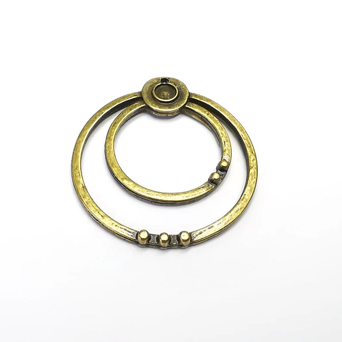 Circles Round Charm Blank Base Antique Bronze Plated 44x40mm (Blank Size 5mm) G34850