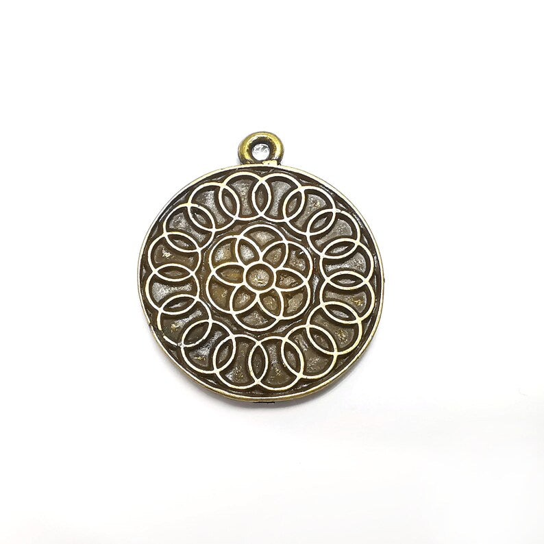 Flower Charms, Antique Bronze Plated (40x34mm) G34758