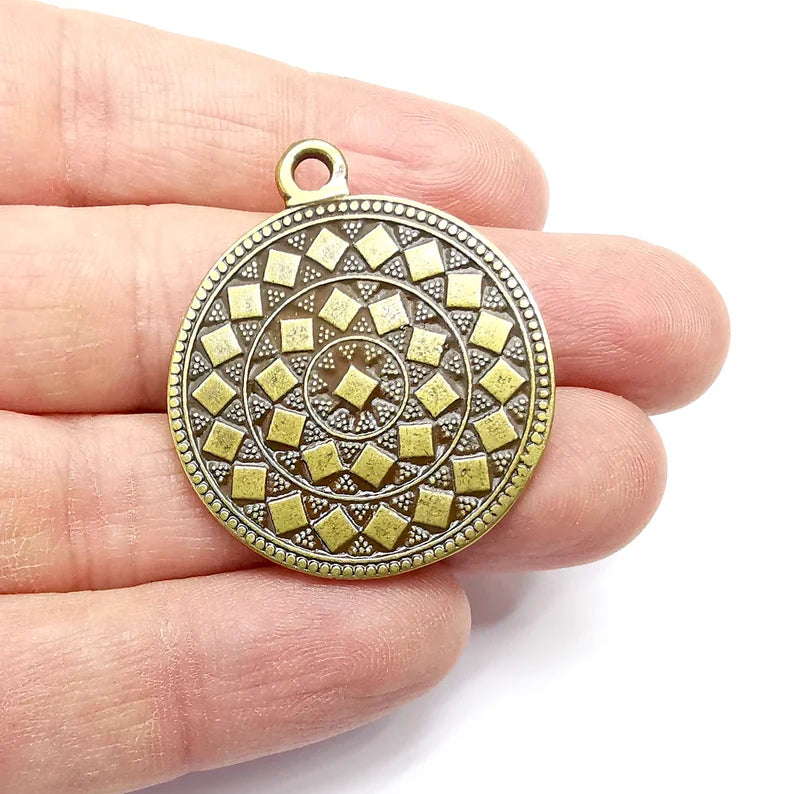 Disc Round Charms, Antique Bronze Plated (40x34mm) G34762