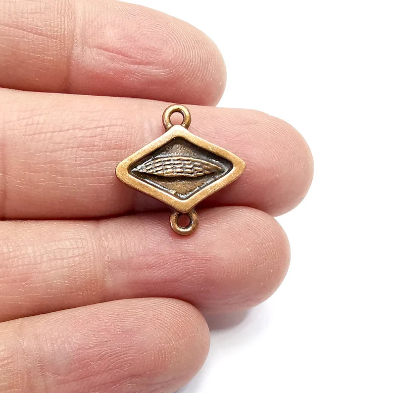 5 Small Charms, Connector Antique Copper Plated Charms (20x19mm) G34858