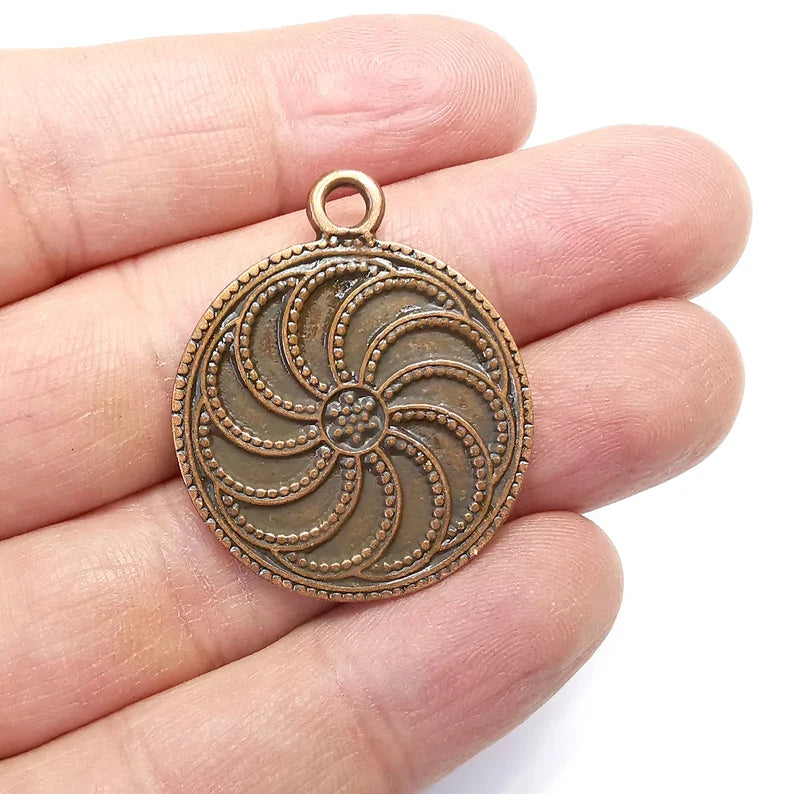 Antique Copper Round Charms, Antique Copper Plated (37x31mm) G34859