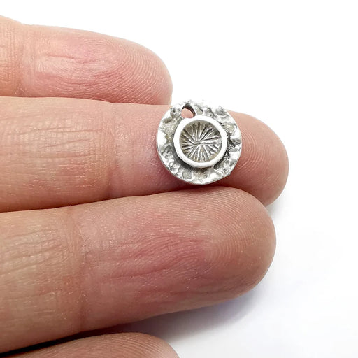 5 Round Charms Blanks, Resin Bezel Bases, Mosaic Mountings, Dry flower Frame, Polymer Clay base, Antique Silver Plated 13mm (5mm) G34860