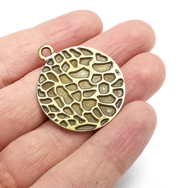 Web Round Charms, Antique Bronze Plated (39x33mm) G34766