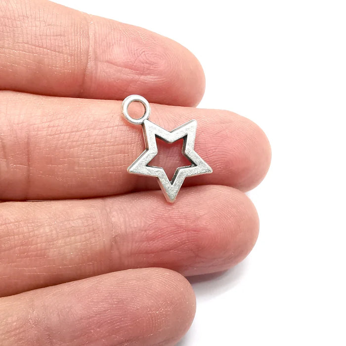 5 Star Charms Antique Silver Plated Charms (20x16mm) G347685