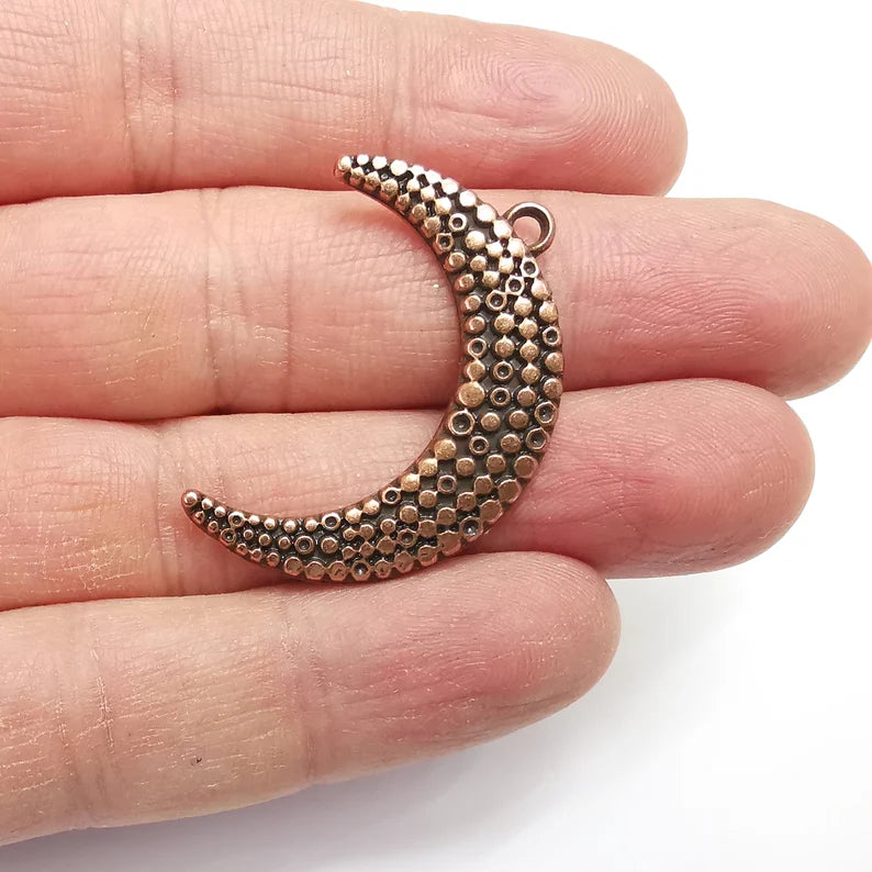 2 Crescent Charms Antique Copper Plated Moon Charms (38mm) G34769