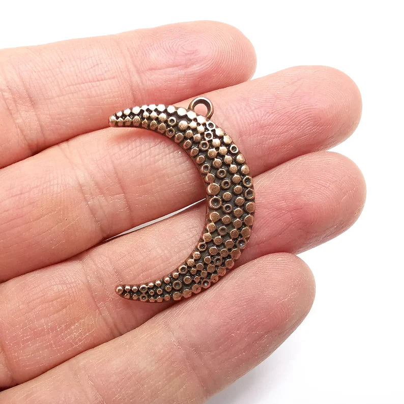 2 Crescent Charms Antique Copper Plated Moon Charms (38mm) G34769