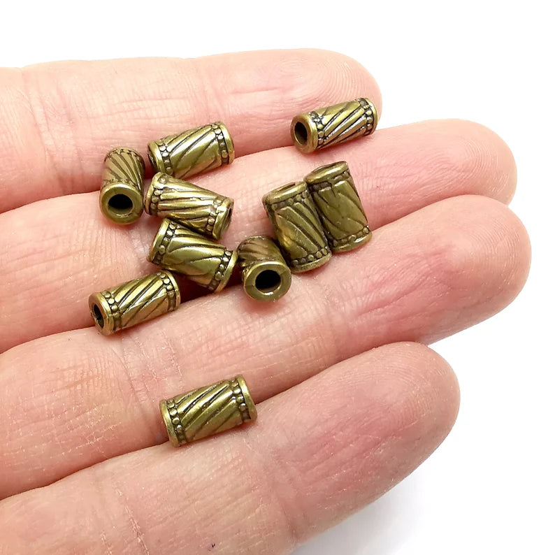 5 Cylinder Tube Beads Antique Bronze Plated Metal Beads (11x6mm) G34774