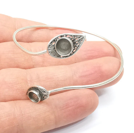 Leaf Bracelet Bezel, Cuff Resin Blank, Wristband Cabochon Base, Cabochon Mountings, Adjustable Antique Silver Plated Brass (6mm) G34862