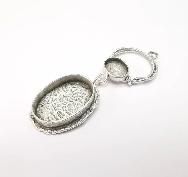 Silver Pendant Blank, Cabochon Bezel, Earring Base, inlay Mountings, Resin Necklace Antique Silver Plated Brass ( 24x17 and 11x8mm) G34865
