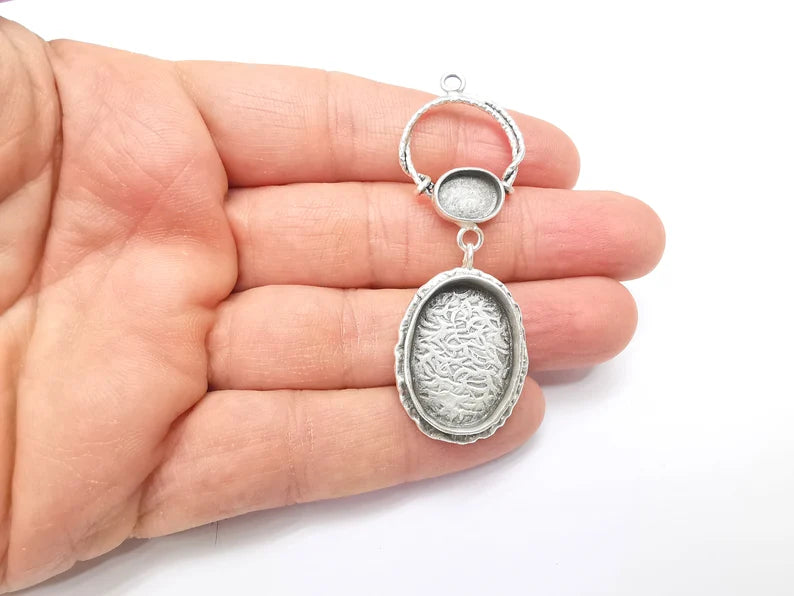 Silver Pendant Blank, Cabochon Bezel, Earring Base, inlay Mountings, Resin Necklace Antique Silver Plated Brass ( 24x17 and 11x8mm) G34865