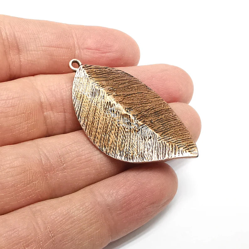 Leaf Charms, Long Leaf, Veined Leaf, Nature, Dewdrop Antique Copper Plated (48x28mm) G34876