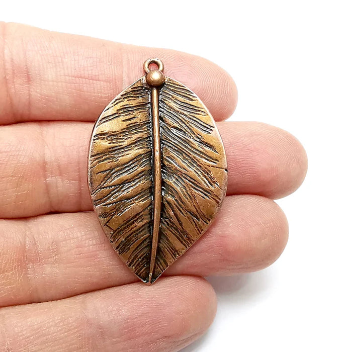 Leaf Charms, Long Leaf, Veined Leaf, Nature, Dewdrop Antique Copper Plated (48x28mm) G34876
