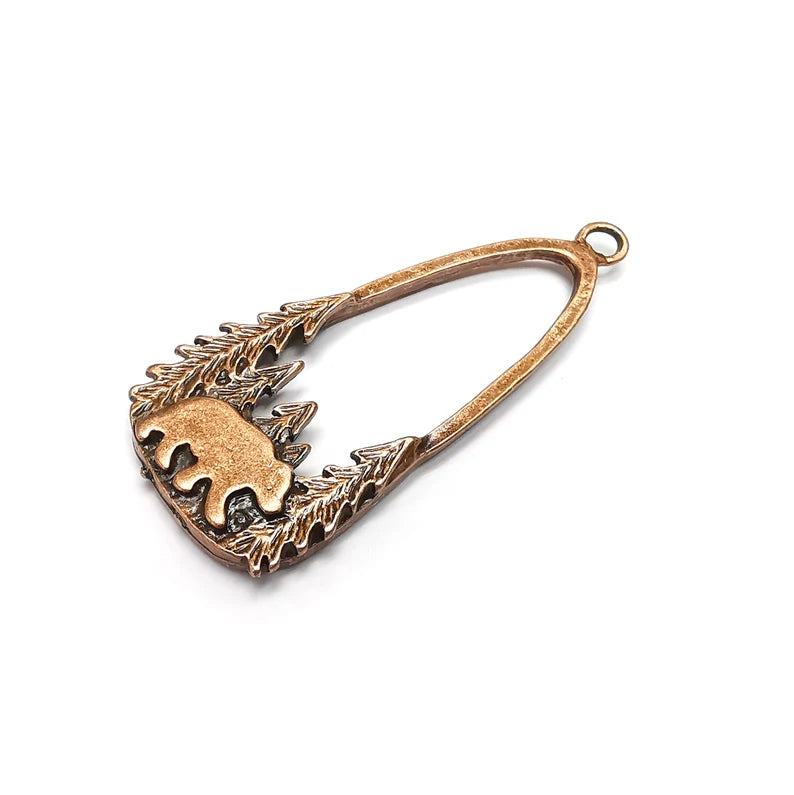 Polar Bear Charms, Pine Tree Forest, Wild Life, Antique Copper Plated Charms (54x24mm) G34879